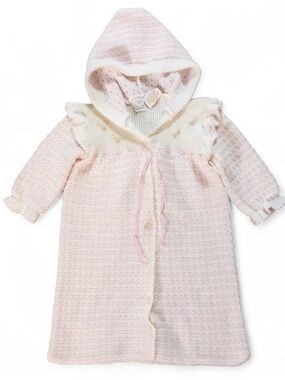Vintage Atkins Knit Baby Sack | Hooded Bunting | Pink & White | 0-6 Months